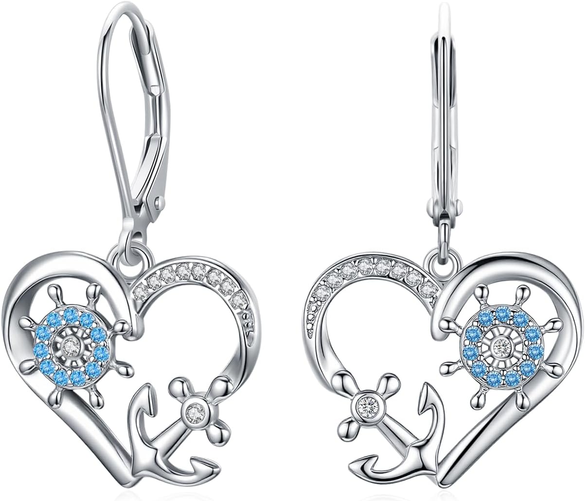 MEDWISE Multicolor Anchor Earrings 925 Sterling Silver Nautical Anchor Dangle Leverback Hypoallergenic Earring for Wife Mom Women Summer Nautical Jewelry Gift Birthday Valentines Day Gifts
