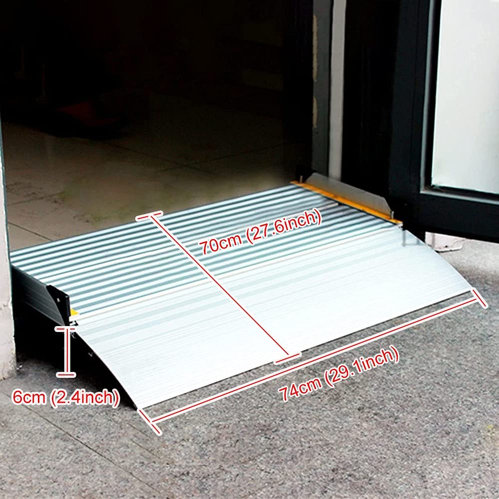 Aluminiowa rampa do wózków inwalidzkich na drzwi, przenośna rampa antypoślizgowa, regulowana rampa progowa do drzwi mostowych, obciążenie 200 kg (kolor: 70 x 74 x 6 cm)