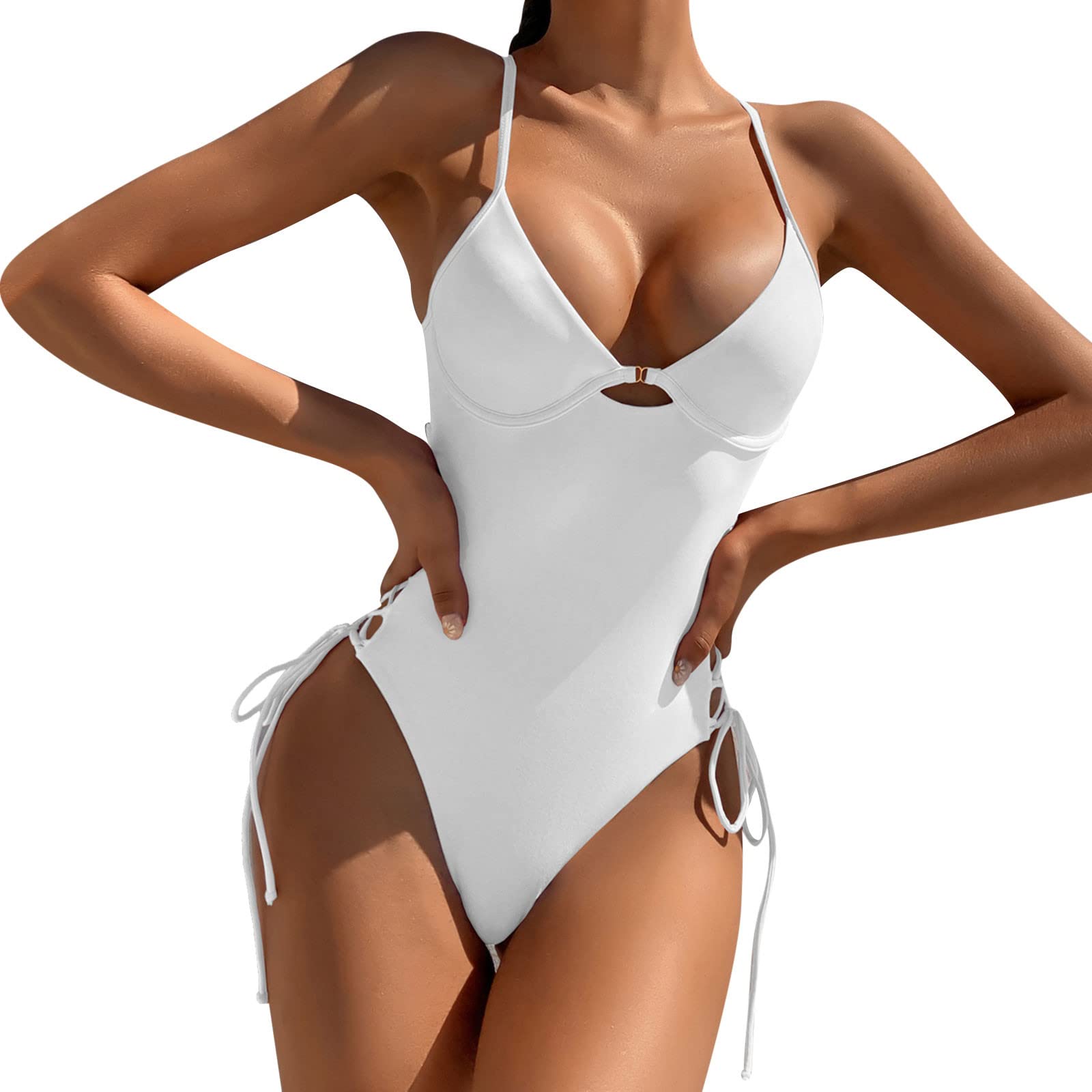 Sunnyuk Traje de Baño de Una Pieza Mujer Estampado Trajes de Bañadores Conjuntos Push Up Bañador Sexy Cuello en V Bañadores Reductores Tallas Grandes Bikini Cintura Alta Pliegues Swimwear Control del Vientre