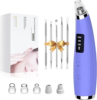 Facial Pore Blackhead Remover Vacuum - Face Cleaner and Blackhead Extractor with 3 Adjustable Suction Levels, 5 Probes, USB Charging Interface - Pore Vacuum Kit for Women&Men (Purple)