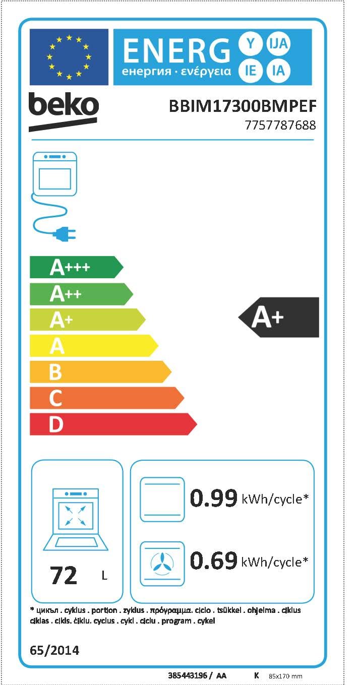 Beko BBIM17300BMPEF b300 Einbaubackofen, 72 l, Multifunktionsofen, Pyrolyse, Schwarz