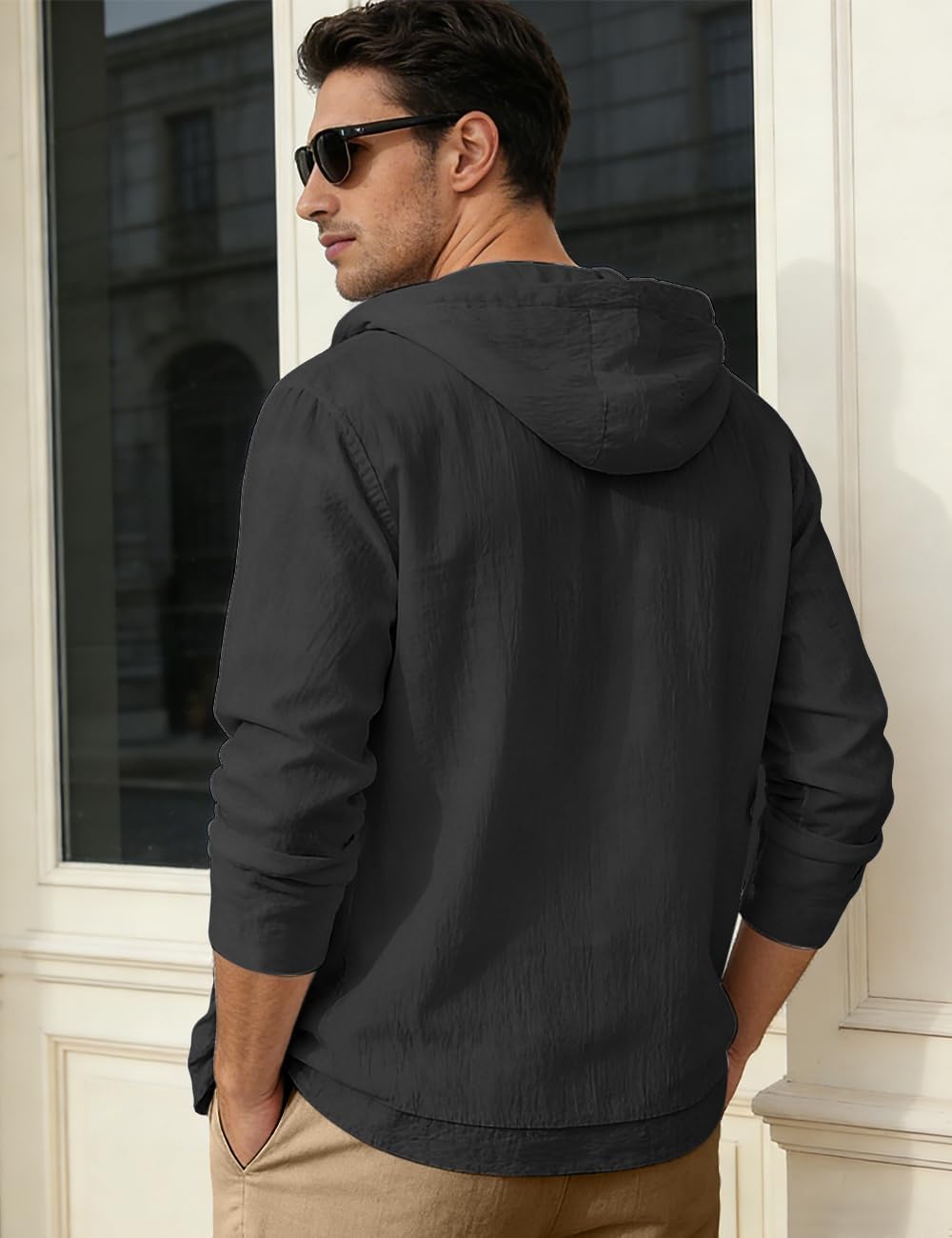Linen Shirts for Men Casual Long Sleeve Button Down Shirts with Pocket Hoodies Shirt Lightweight Fashion Tops Vacation - Image 4
