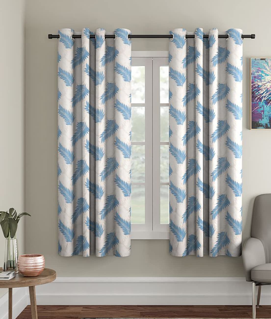 HOMETALES Nature Printed Room Darkening Eyelet Curtain-5 Ft-Pack of 2