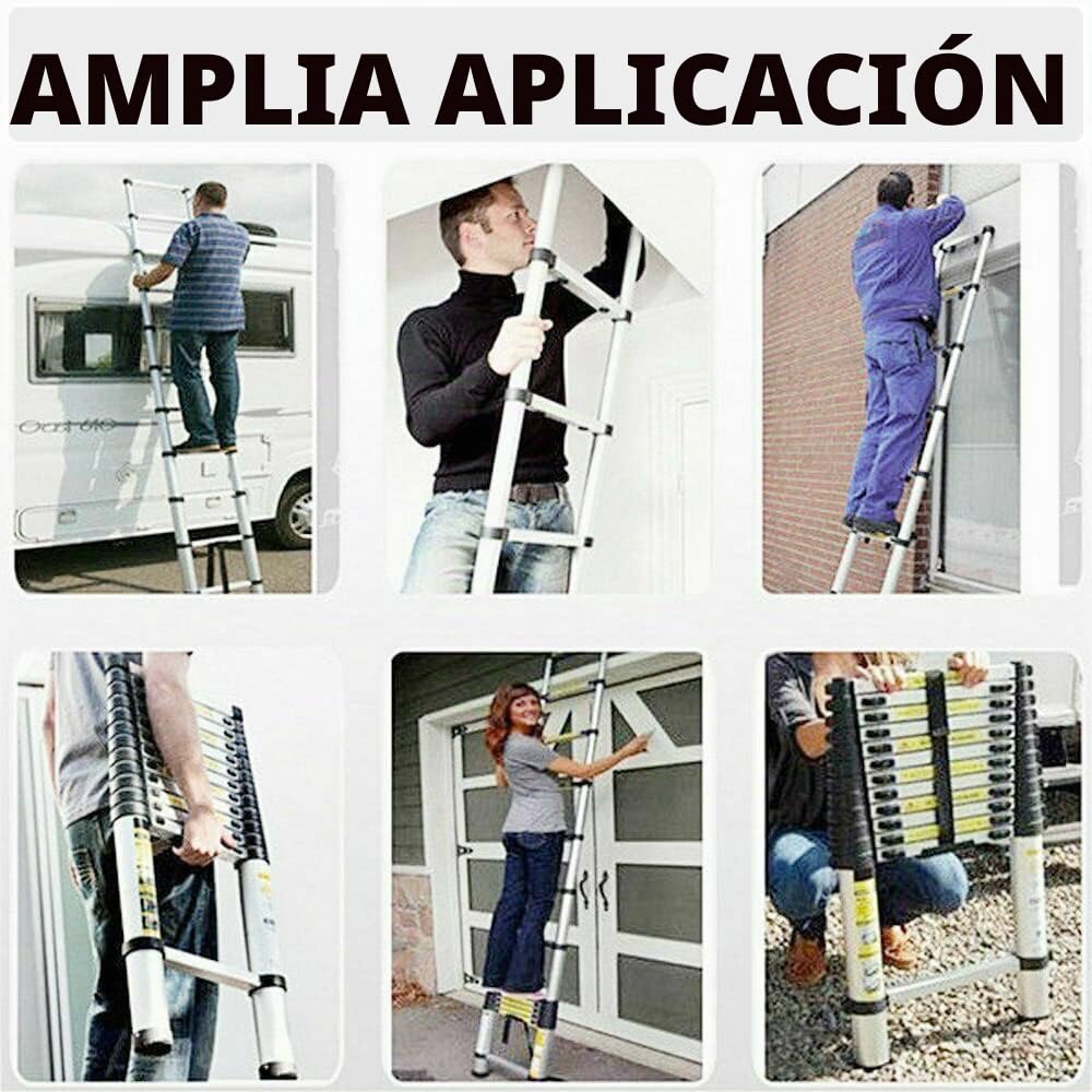 Escalera telescópica de 3,2 m, de acero inoxidable, antideslizante, con 11 peldaños, portátil para exterior e interior, capacidad de carga de 150 kg
