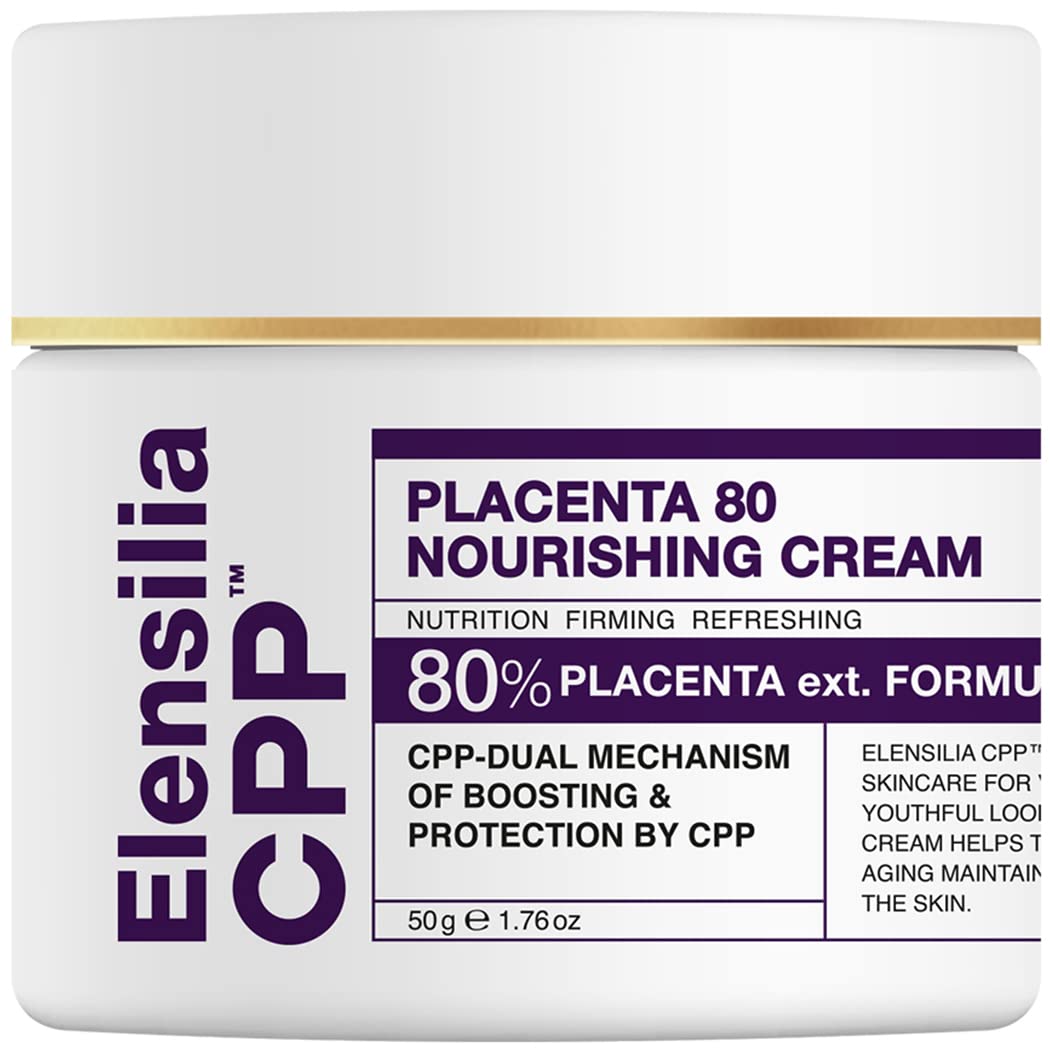 ElensiliaCPP Placenta 80 Nourishing Cream 1.76 Fl. Oz., Intensive Treatment Cream packed with 80% Placenta Extract, Syn-Coll, and Antioxidants for Anti Aging, Firming, Hydrating, and Deep Nourishing