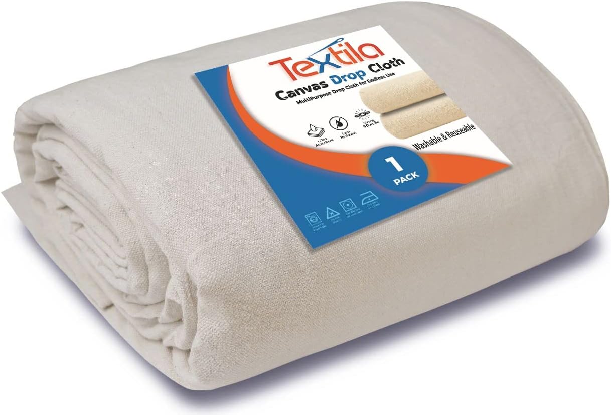 Textila All Purpose Canvas Drop Cloth Canvas Tarp, 4x15 Ft Pack of 1 Canvas Fabric Drop