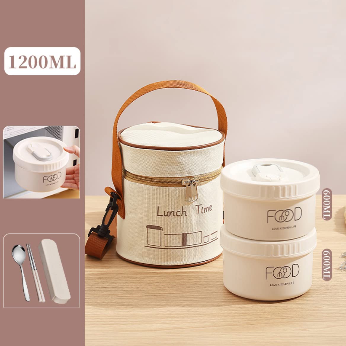 Amazon｜MJKQ9 弁当箱 女性 ベージュ 丸型 積み重ねる バック