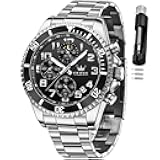Mens Watches Chronograph Luxury Dress Moon Phase Two Tone Stainless Steel Waterproof Luminous Business Calendar Wrist Watch