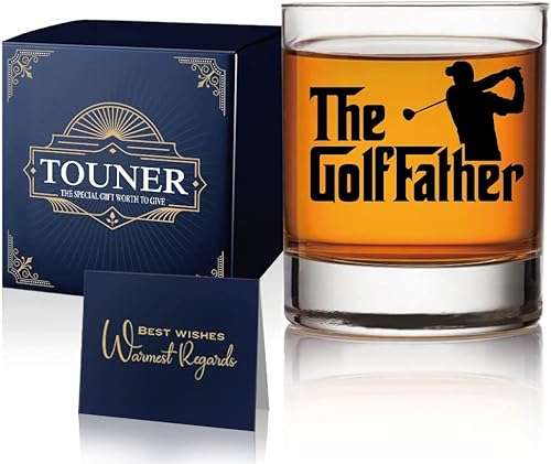 TOUNER Vasos de whisky The Godfather para hombres, papá, tío abuelo, divertidos regalos de golf para hombres amantes del golf, regalos de jubilación
