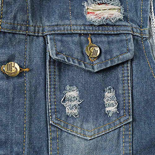 YOUTHUP Homme Déchiré Denim Gilet Vintage Sans Manches Veste à la Mode Motard Casual, 2213 Bleu, M - Image 6
