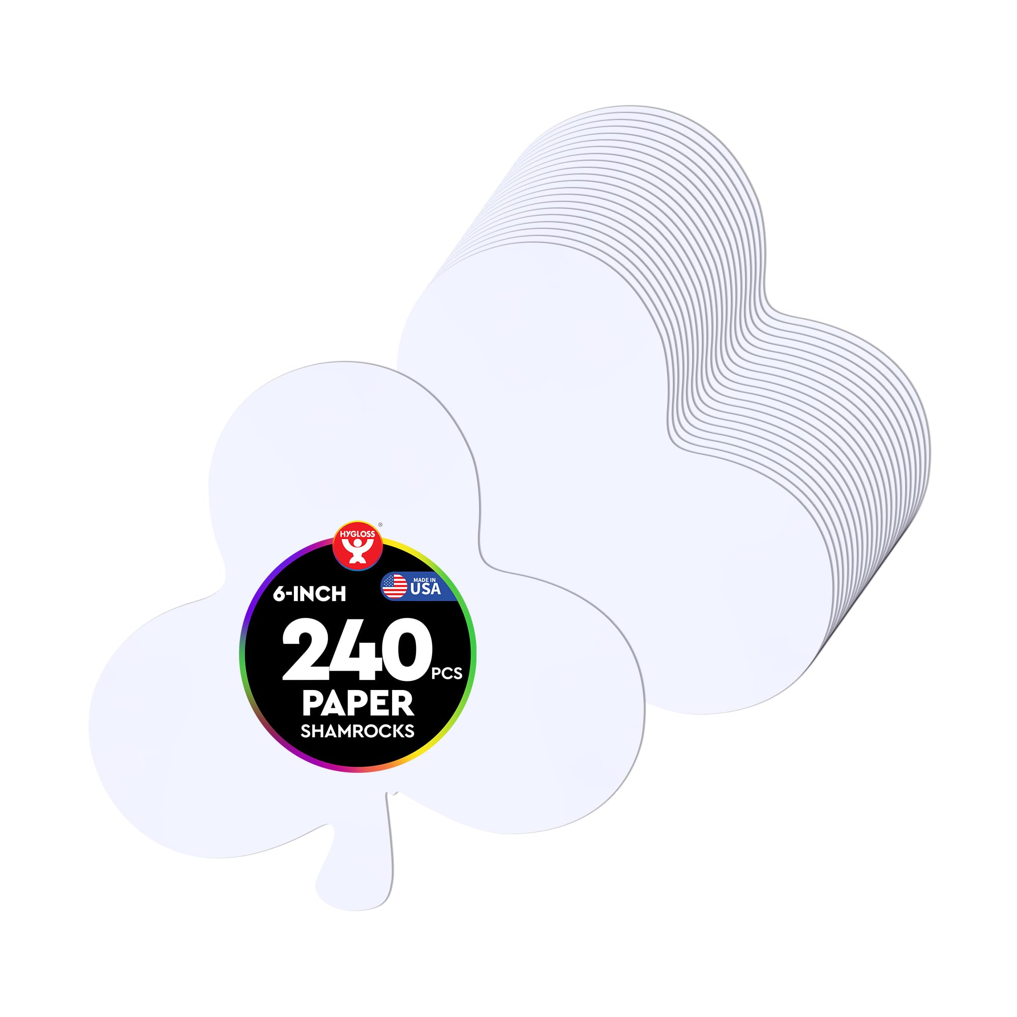 Hygloss Shamrock Shape Paper Cut-Outs for Arts &amp; Crafts-Many Creative Uses-St. Patrick’s Day Activities- White -6 Inches- 240 Pcs