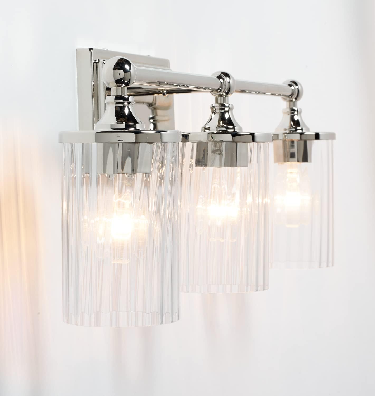 Capital Lighting 120731PN-423 Camden Clear Beveled Glass Bath Vanity Wall Mount, 3-Light 300 Total Watts, 9" H x 24" W, Polished Nickel