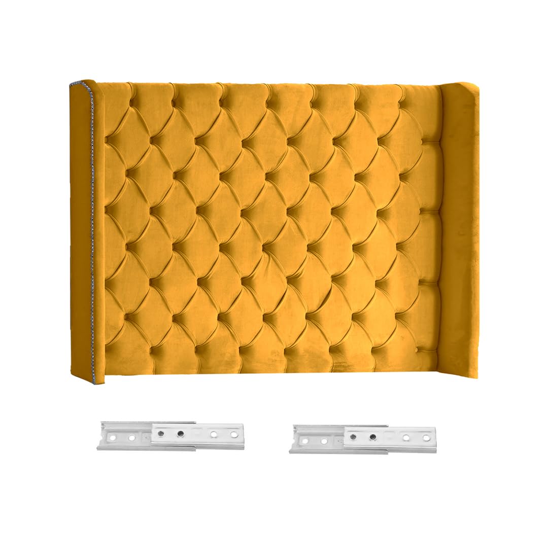 Elixir Furniture Chesterfield Winged Divan Bed Headboard for 6ft Super King Bed – 36" Tall | Elegant Design | Turmeric Plush Velvet Upholstery (Turmeric, 6ft Super King Height-36inch) — image 1