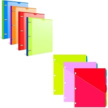 INFUN 0.75 inch Telescoping 3 Ring Binder with Customizable Front Cover- Green, Red, Orange, Blue - 4 PCS + 15 PCS 5-Tab Plastic 2 Pockets Binder Dividers