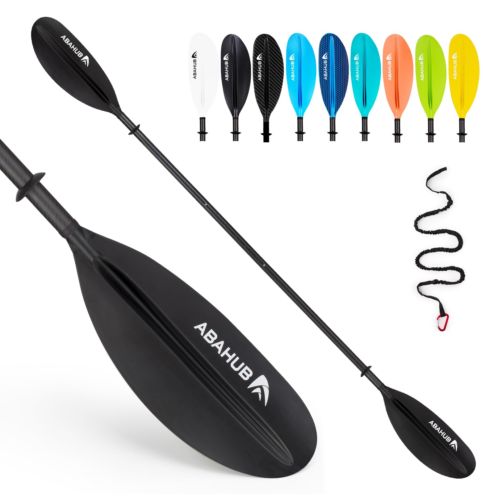 Abahub Pagaia Kayak Carbonio 220 cm a 240 cm Regolabile Doppia Remi Kayak Paddle con Linea di pagaie per Canoa, Albero in Carbonio, Lama di plastica Nero/Bianco/Blu/Verde/Arancione/Giallo/Turchese