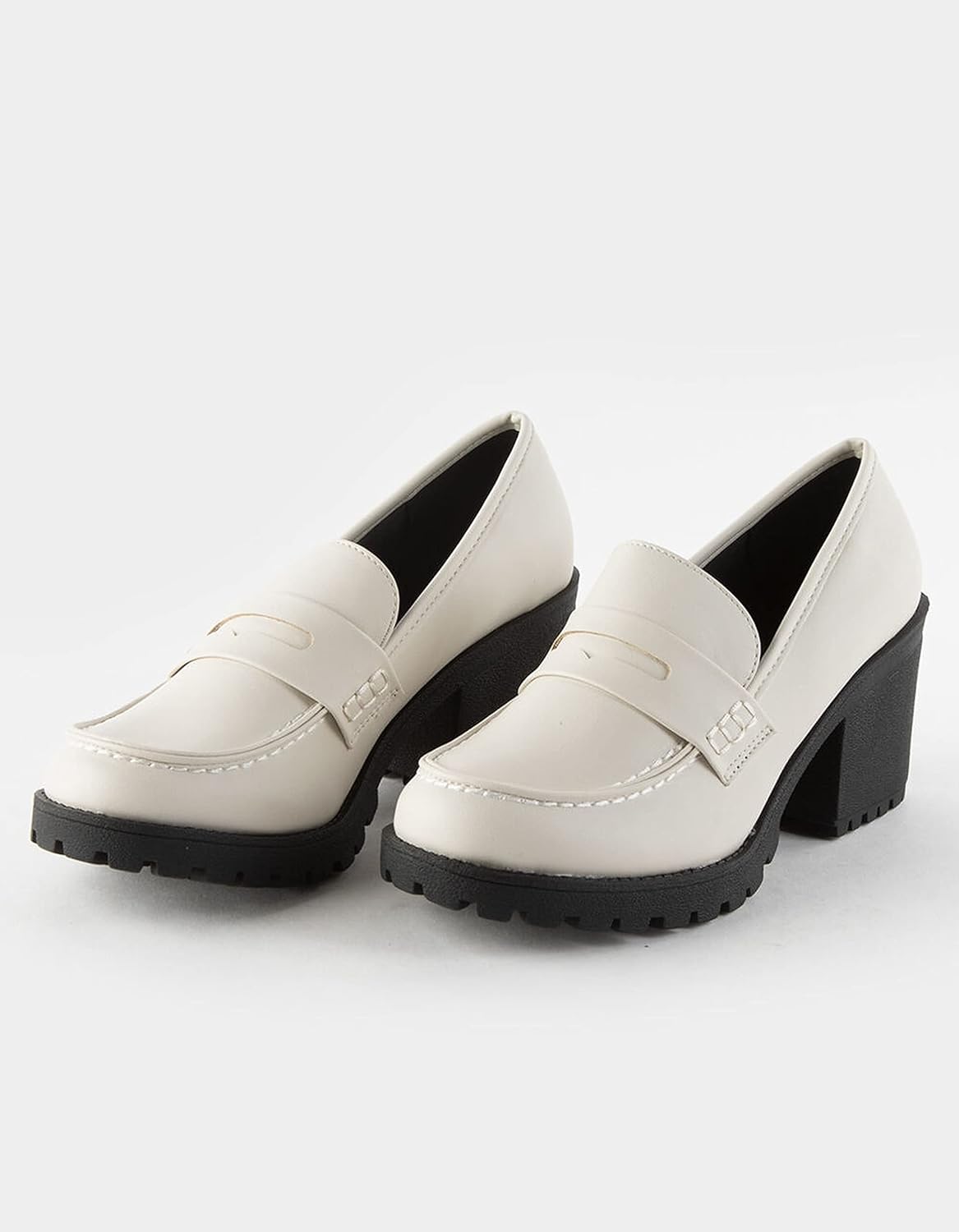 Soda Women Heeled Platform Penny Loafers- Kinder (Off-White Pu, us_Footwear_Size_System, Adult, Women, Numeric, Medium, Numeric_7) - Image 2