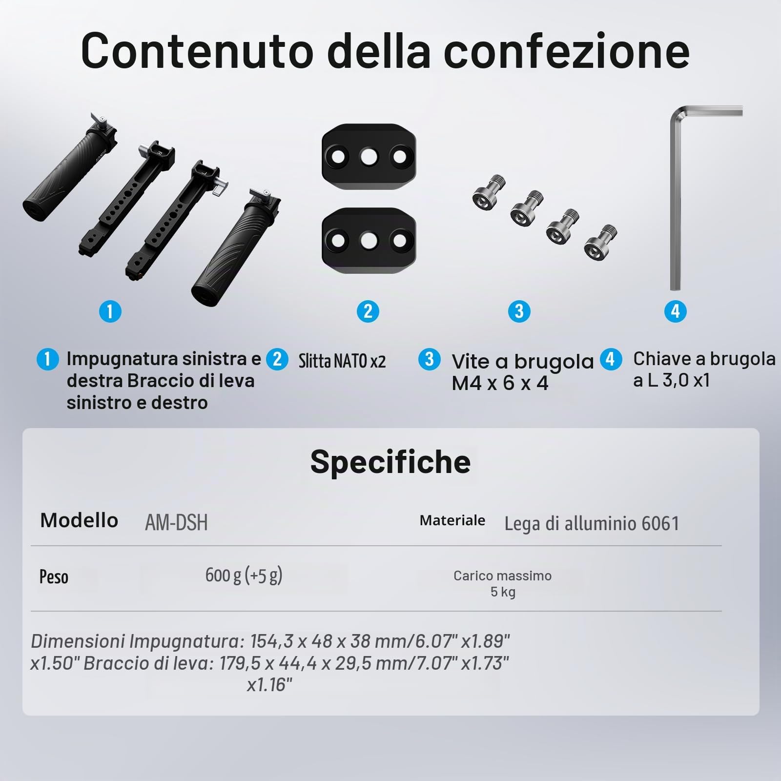 SIRUI RS4/RS3/RS2 Dual Handgrip per DJI RS 4/RS 4Pro/RS 3/RS 3 Pro/RS 2/RSC 2/Ronin-S/Ronin-SC, kit a Doppia Maniglia con 2 NATO Rail, Incorporato Cold Shoe, Filettature da 1/4" e 3/8", AM-DSH