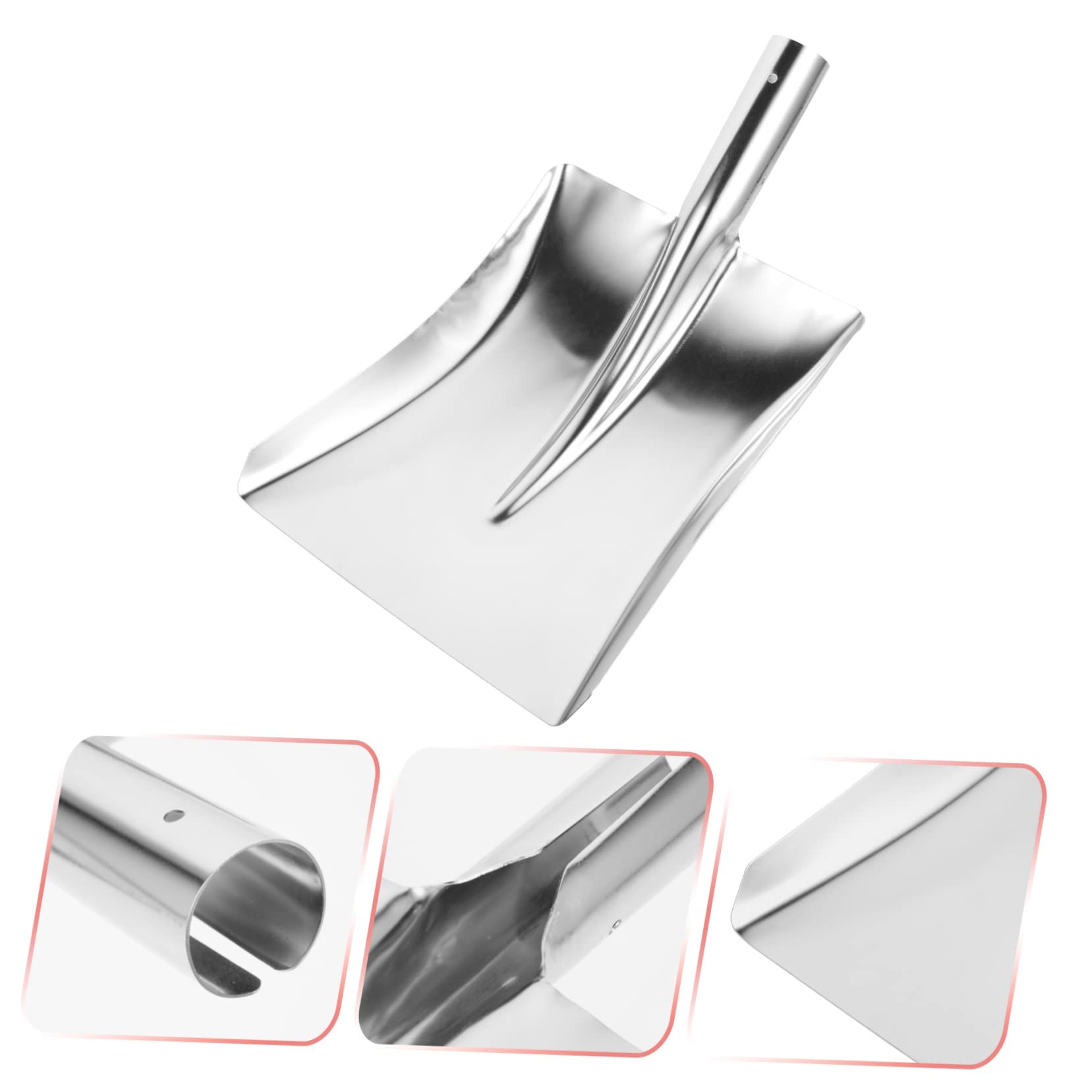 Happyyami Pala per Cenere Barbecue Pala da Neve Testa in Acciaio Inox Inverno Neve Rimozione Pala Pollame Mangime Pala Testa Pan Neve Spinta Accessori Pala (Argento) Cucchiaio di Cenere