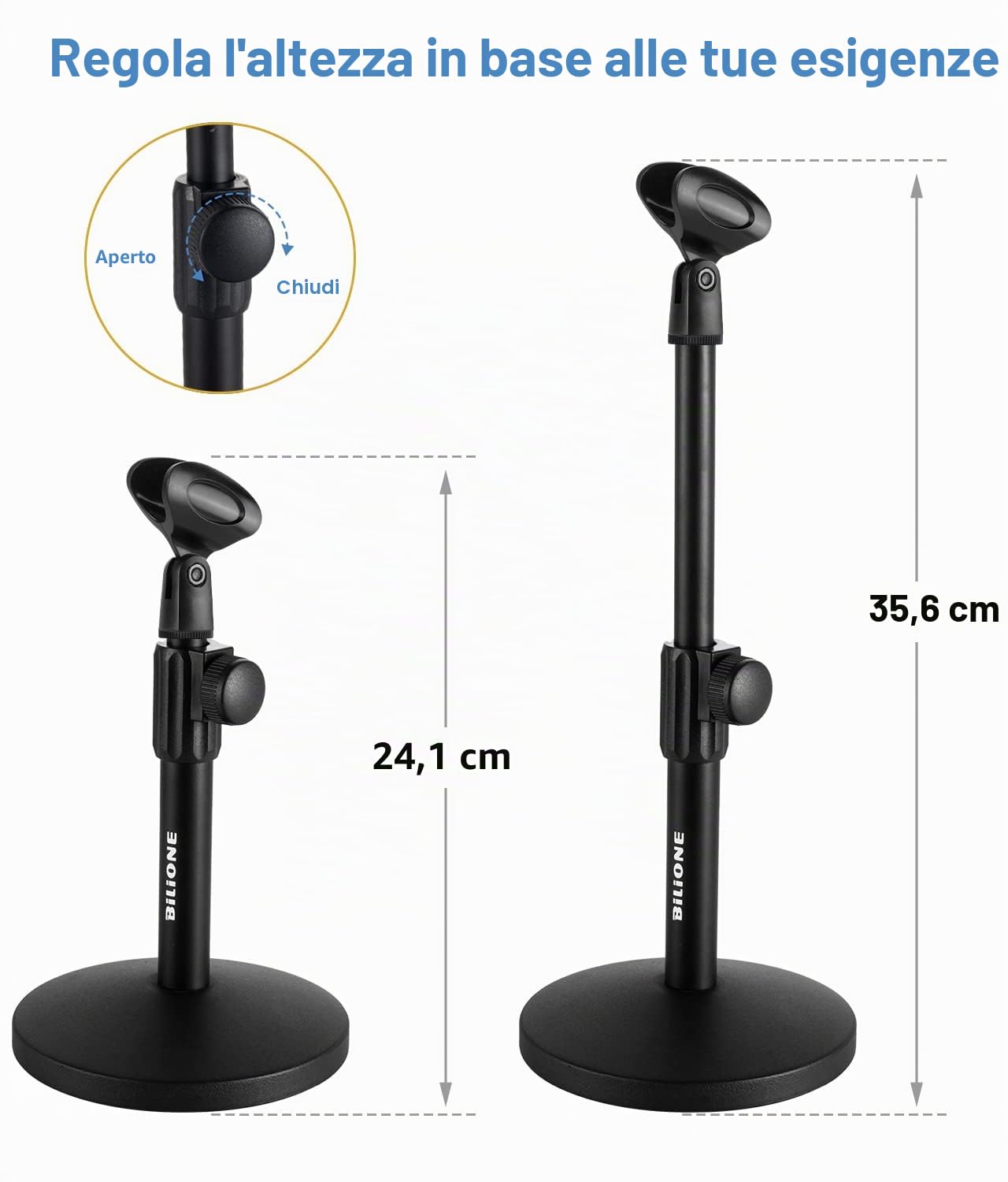 BILIONE Supporto per microfono da scrivania, regolabile, con filtro anti-pop, supporto antiurto, clip per microfono, adattatore a vite in metallo da 1,5 cm a 0,95 cm