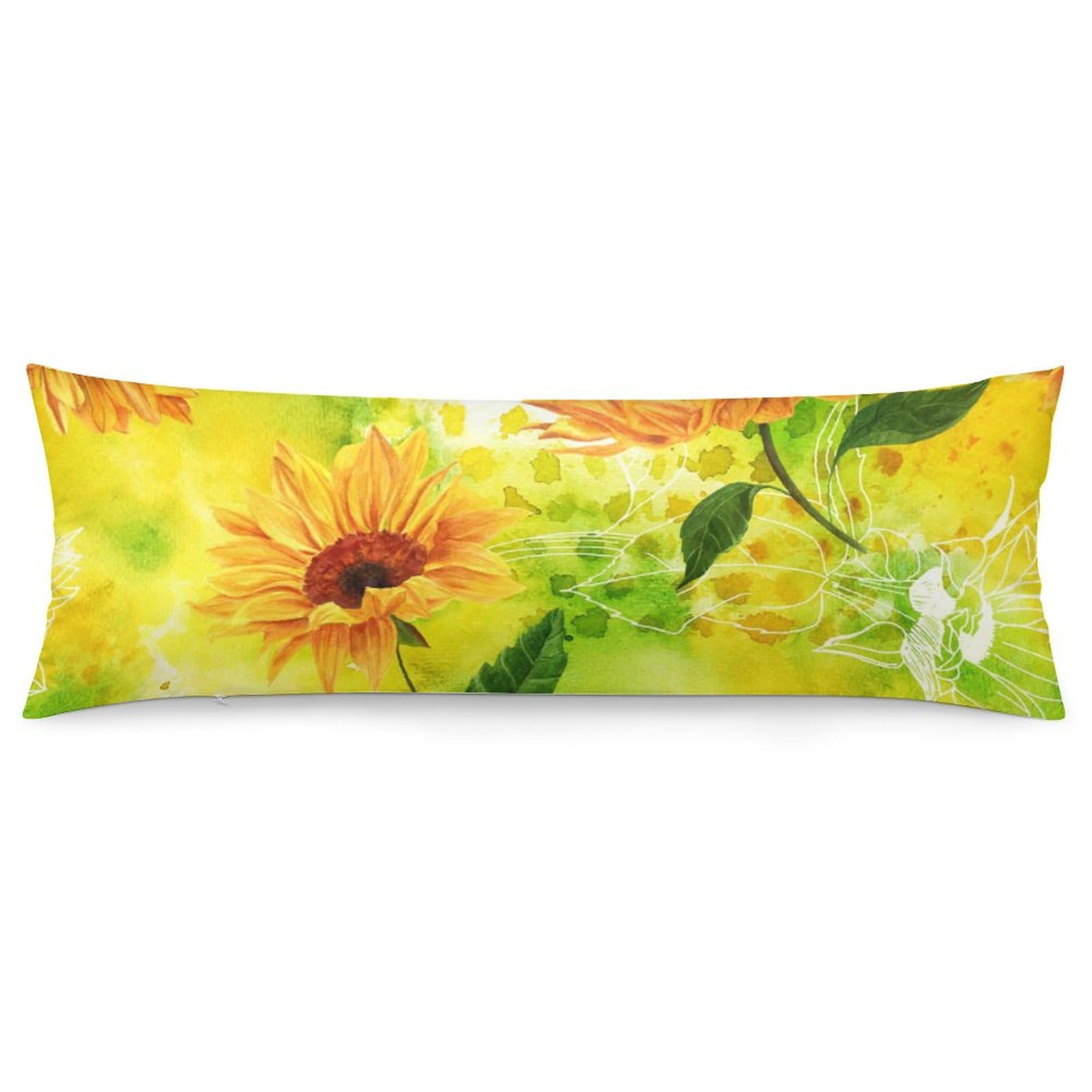 Vintage Watercolor Sunflowers Body Pillow Cover Lightweight Long Pillow Case for Cushion Sofa Living Room Bed 20