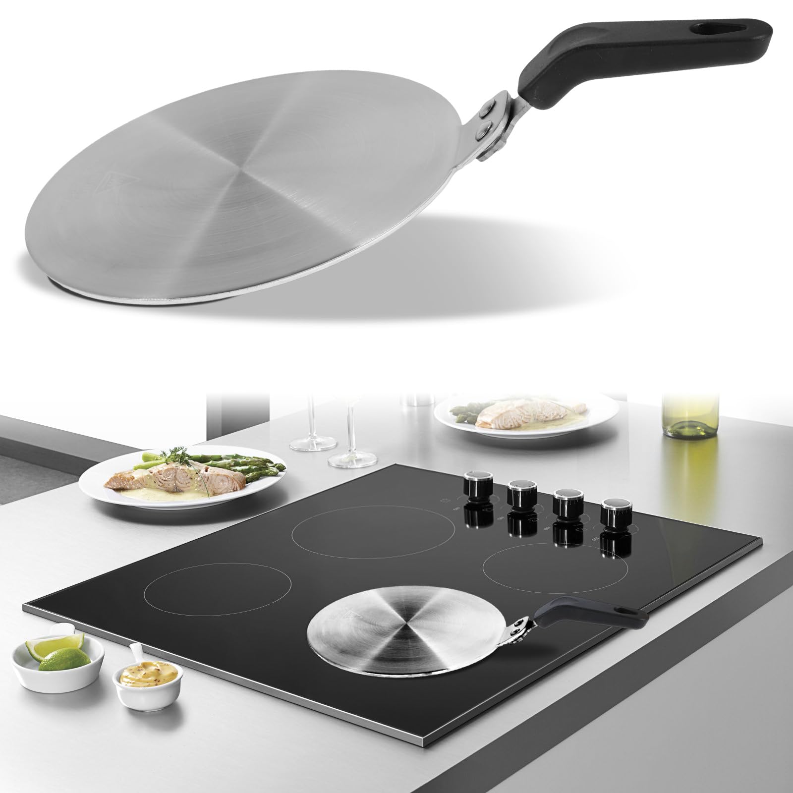 Induction Hob Converter Plate,Heat Diffuser Plate Stainless Steel,13cm/20cm Stovetop Heat Diffuser Cooktop Heat Diffuser Cooking Induction Adapter for Moka Pot,Coffee Cookware(20cm)