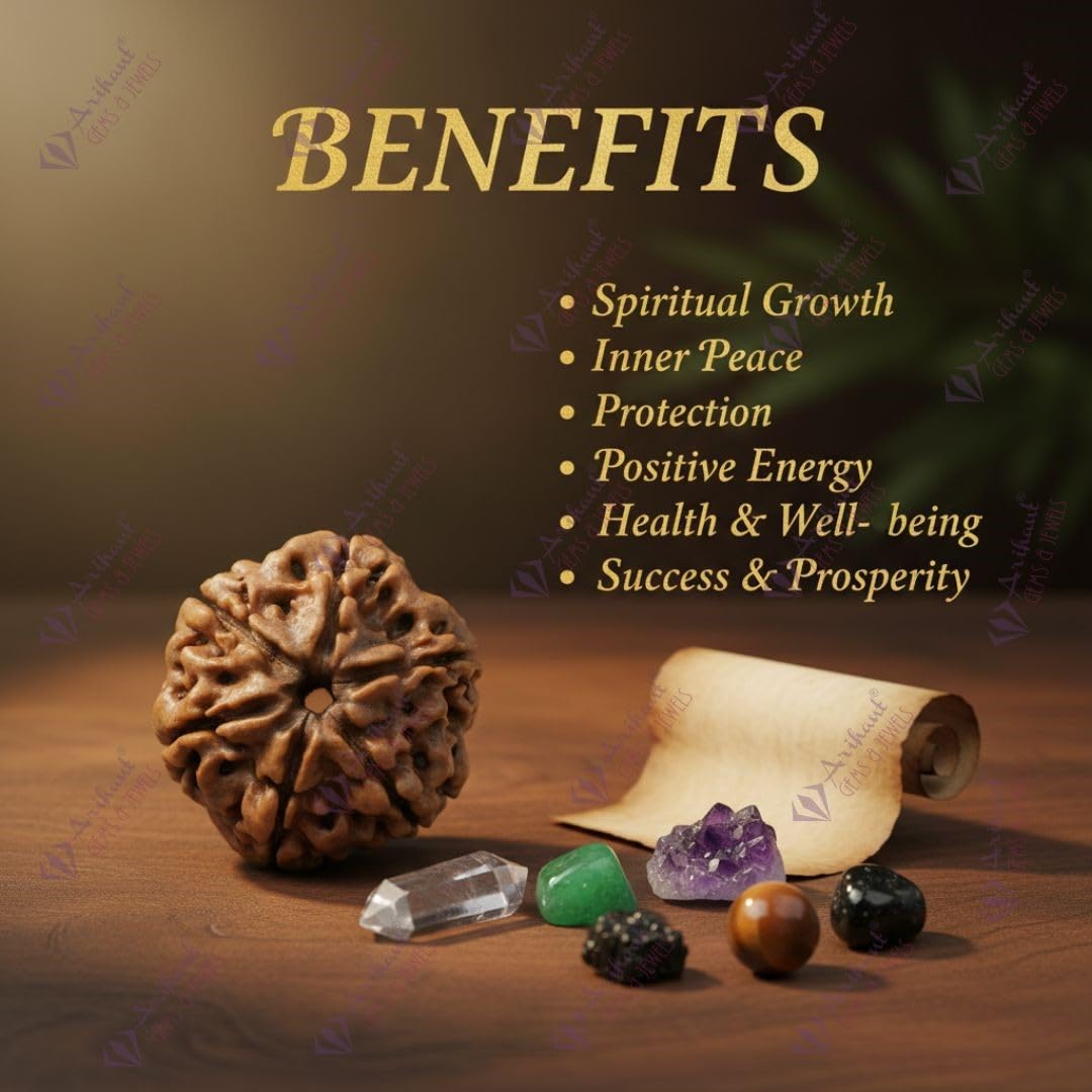 Arihant Gems and Jewels® 6 Mukhi Nepali Rudraksha | Natural, Certified, Astrological | Unisex for Men & Women 2