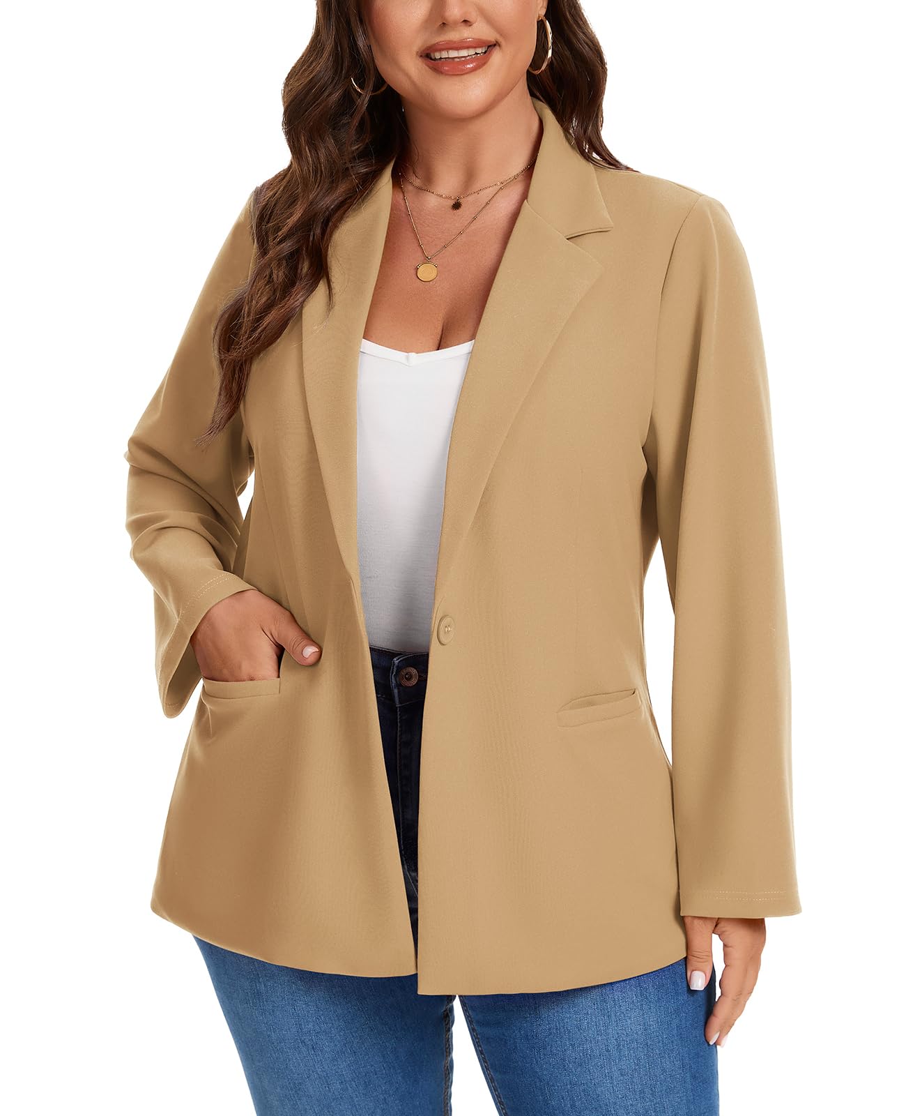 XL-5XL Women's Plus Size Blazer Long Sleeve Casual Lapel Jackets Business Smart Outerwear Loose Fit with Button Pockets-image-40