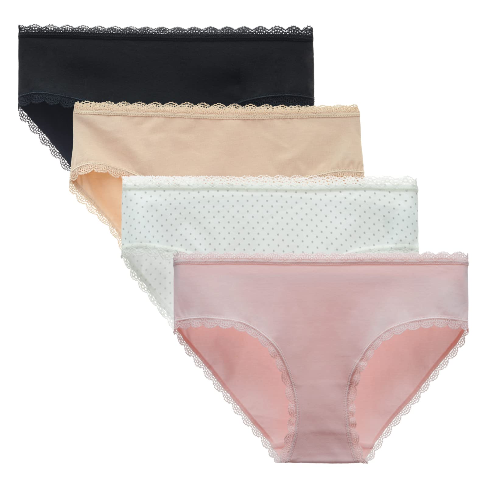 LIQQY Women's Cotton Underwear Lace Trim Hipster Breathable Panties Ladies Undies Multipack 4Colors Small