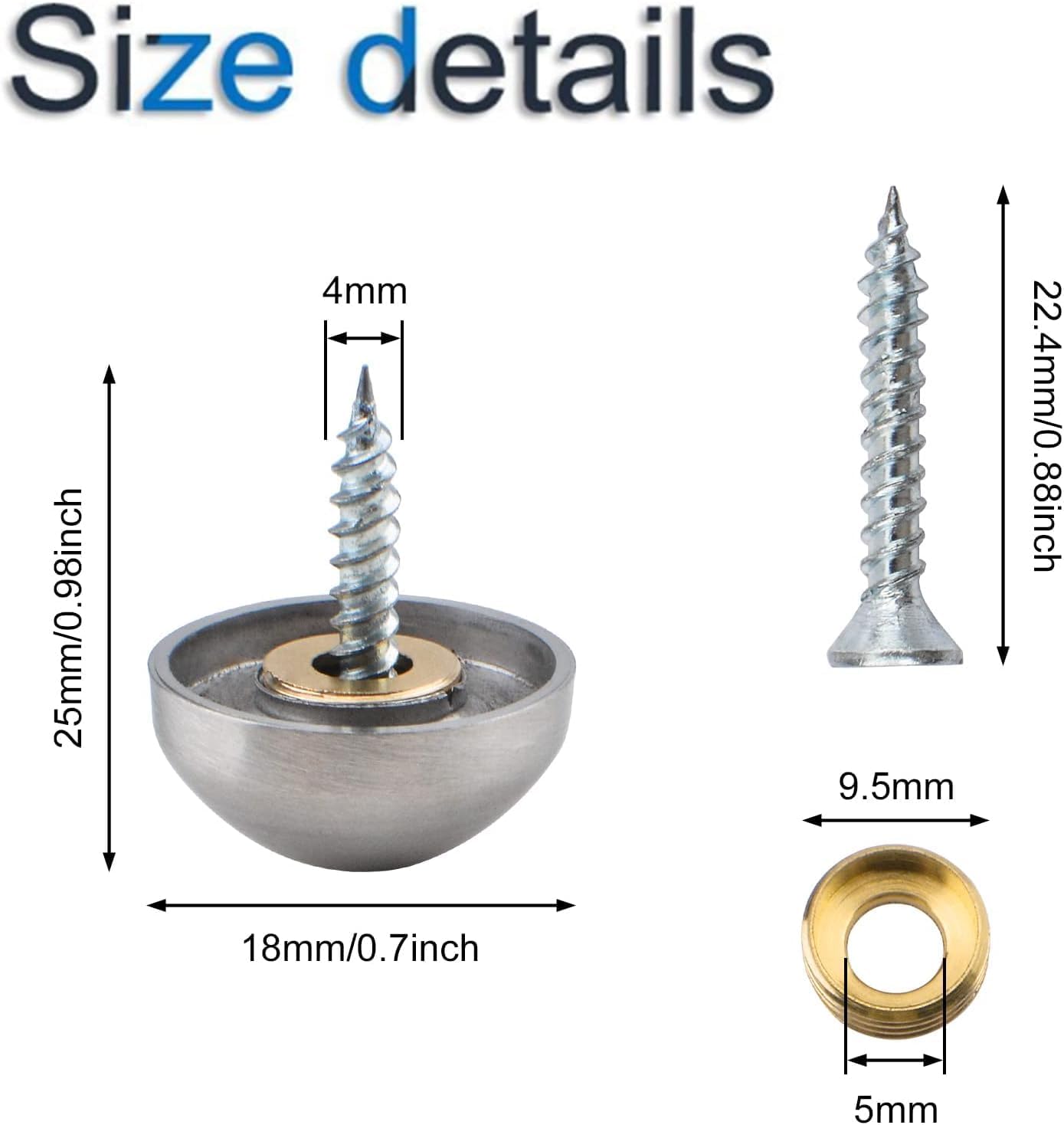VIGANI Mirror Screws,Decorative Cap,Cap Nail,20 Sets Mirror Screws, 18mm 304 Stainless Steel Mirror Nails with Decorative Caps Covers