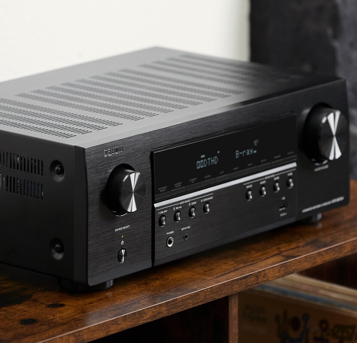 Denon AVC-S670H Amplificateur AV Home Cinéma 5.2 Canaux, 140W, Son Surround Haute Définition, HDMI 8K, HEOS Built-in, Wi-FI, Bluetooth, AirPlay 2, Compatible Alexa - Noir