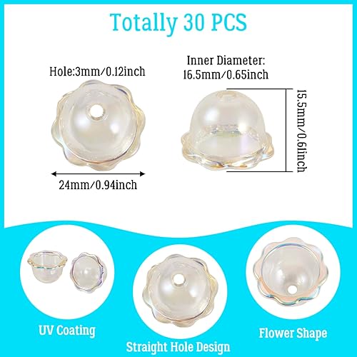 Vista 160 de FASHEWELRY 10 cuentas de cristal hechas a mano, cuentas florales de cristal, cuentas espaciadoras de flores de trompeta transparentes, cuentas