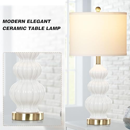 Miniatura 4 de Juego de 2 lámparas de mesa de cerámica de triple calabaza, modernas lámparas de noche blancas con interruptor giratorio, lámparas de mesita de