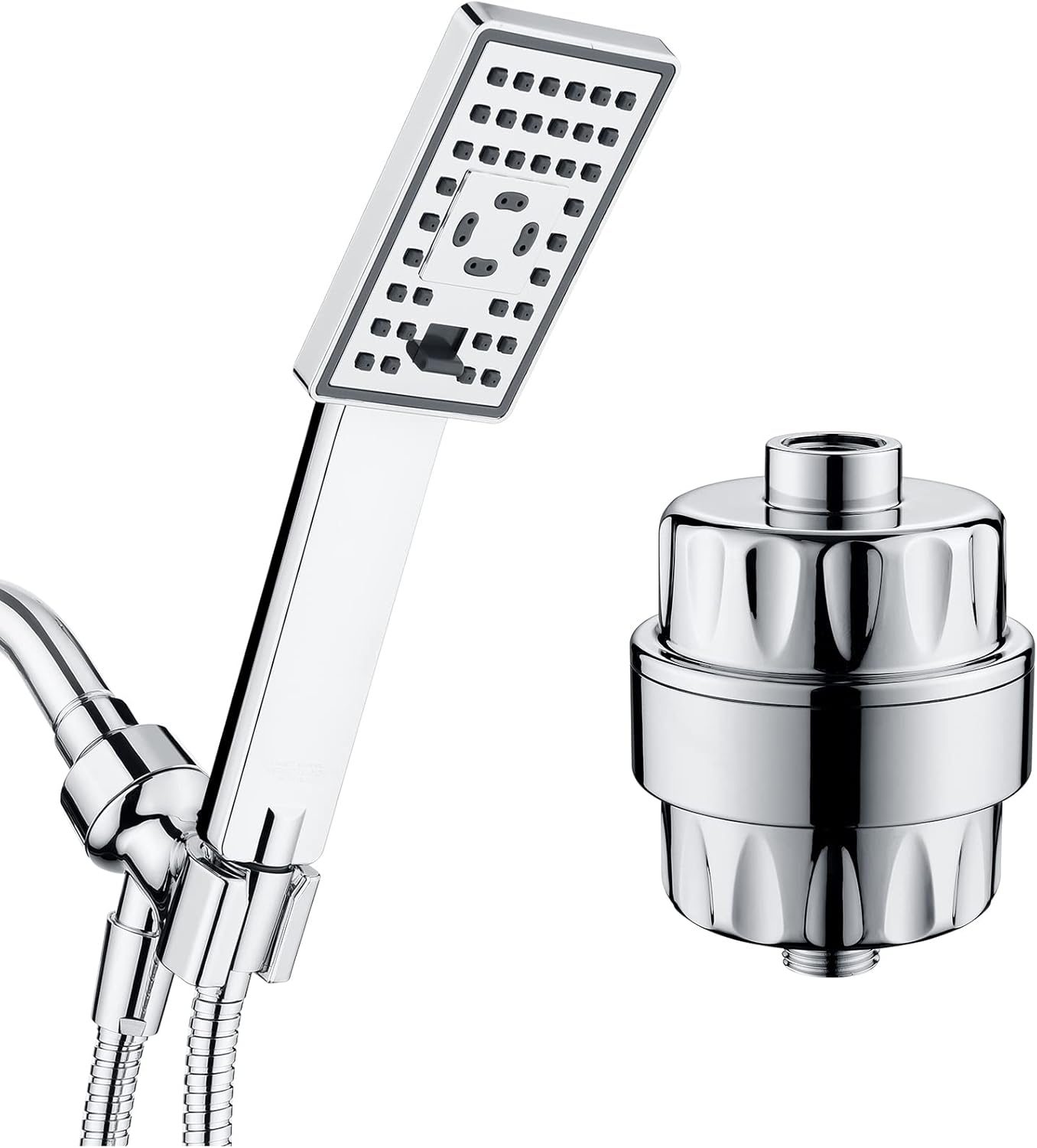 BRIGHT SHOWERS Handheld Shower Head Set with High Output Shower Filter for Hard Water, Chrome