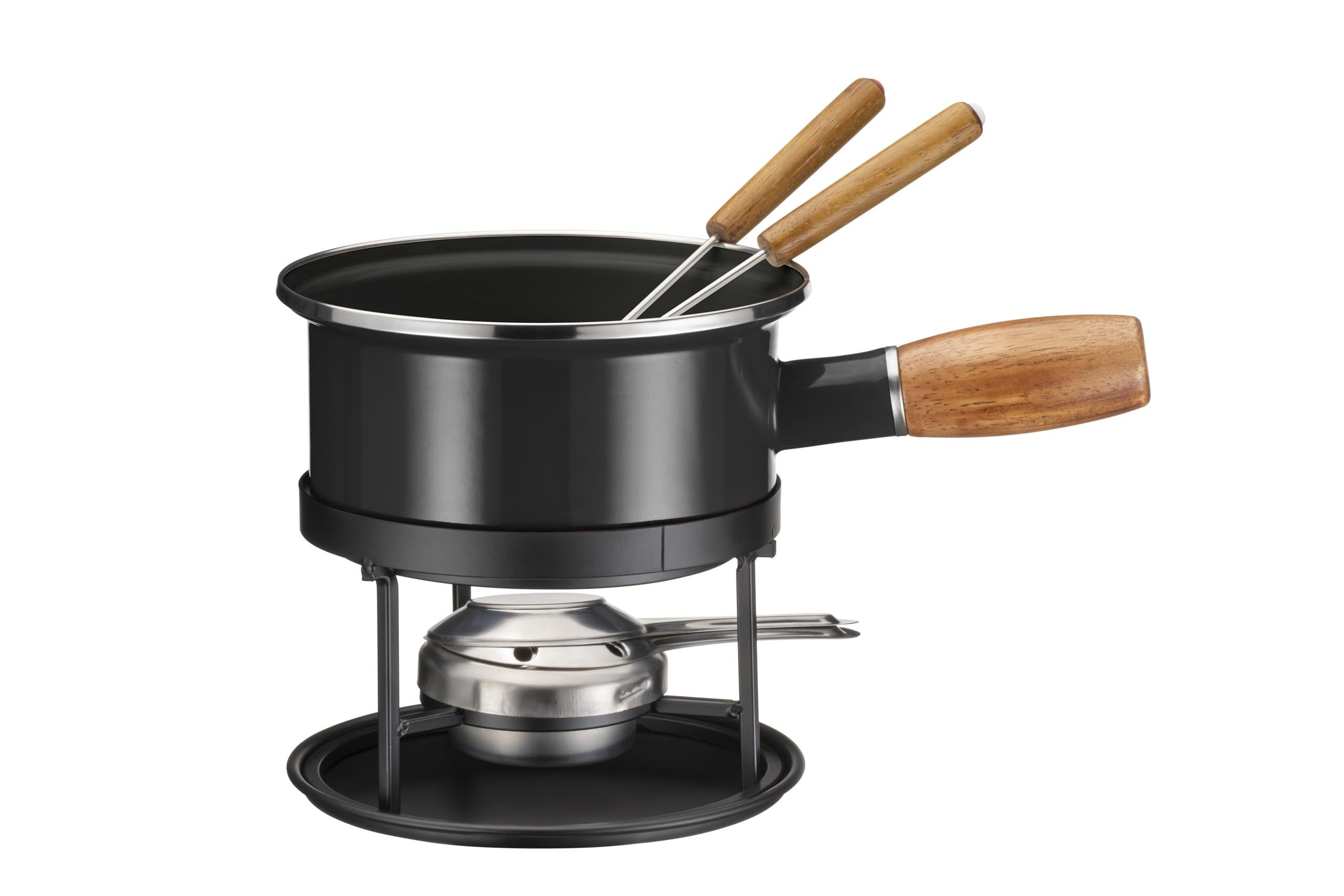 MÄSER, Service à fondue au fromage en émail noir pour 2 personnes, set à fondue pour deux personnes, émail, noir