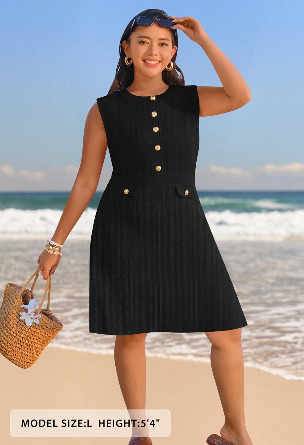 MEROKEETY Women's Formal Work Mini Dress Casual Summer Sleeveless Elegant Button Bussiness Office Outfits - Image 7