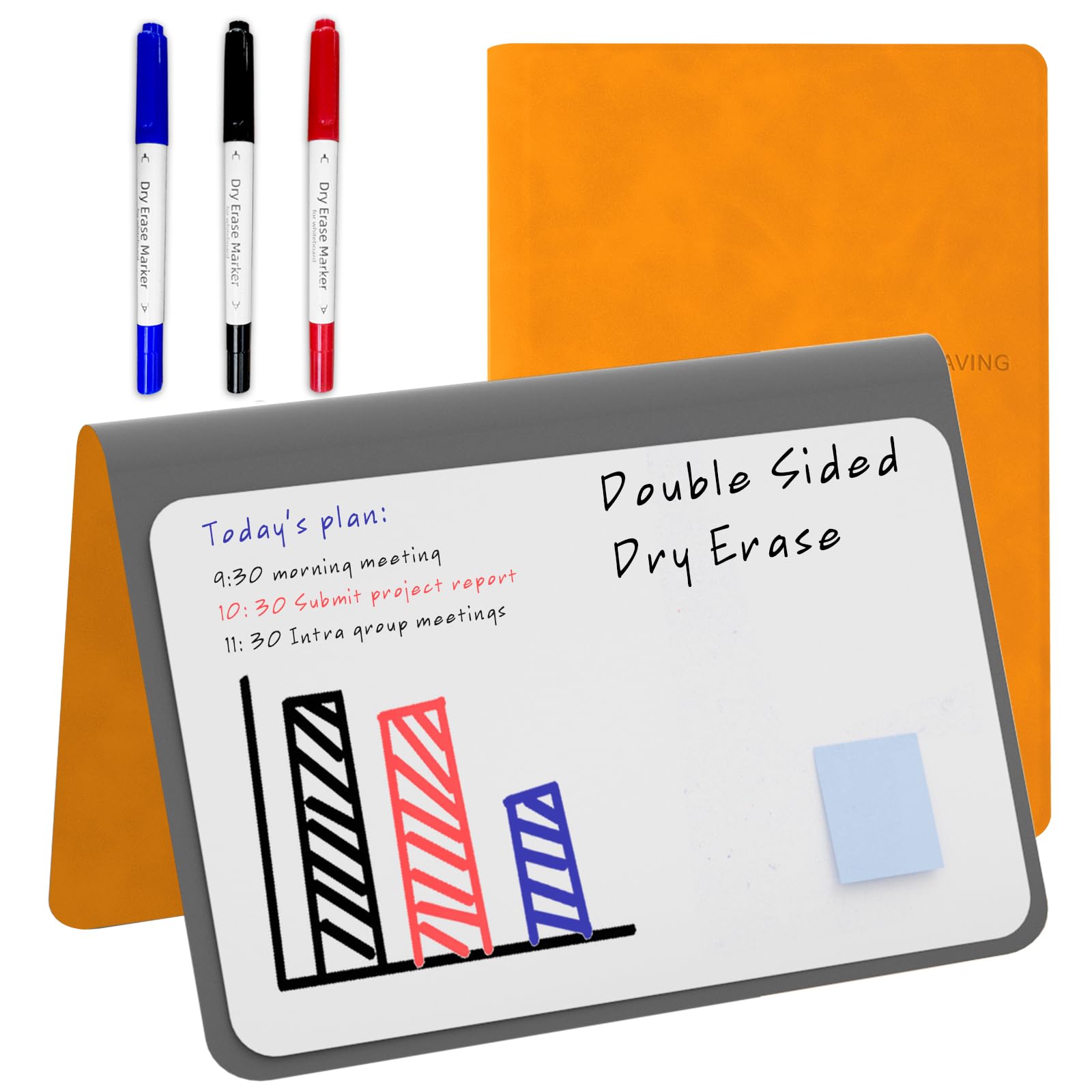 NEWYES Pizarra Blanca Pequeña A5 + 3 Rotuladores de Colores Borrable, Whiteboard de Doble Cara (149x233 mm) Ideal para Oficina, Escuela y Hogar-Amarillo