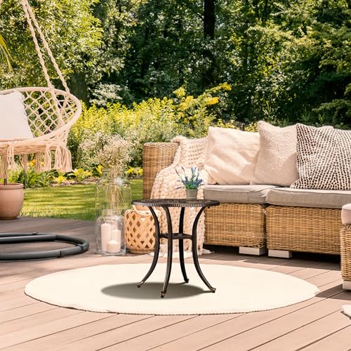 Relaxdays Mesa Jardín Exterior, Mesita Redonda Antigua, Resistente, Aluminio Fundido, 53 x 53 cm, Balcón, Negro/Bronce - imagen 3