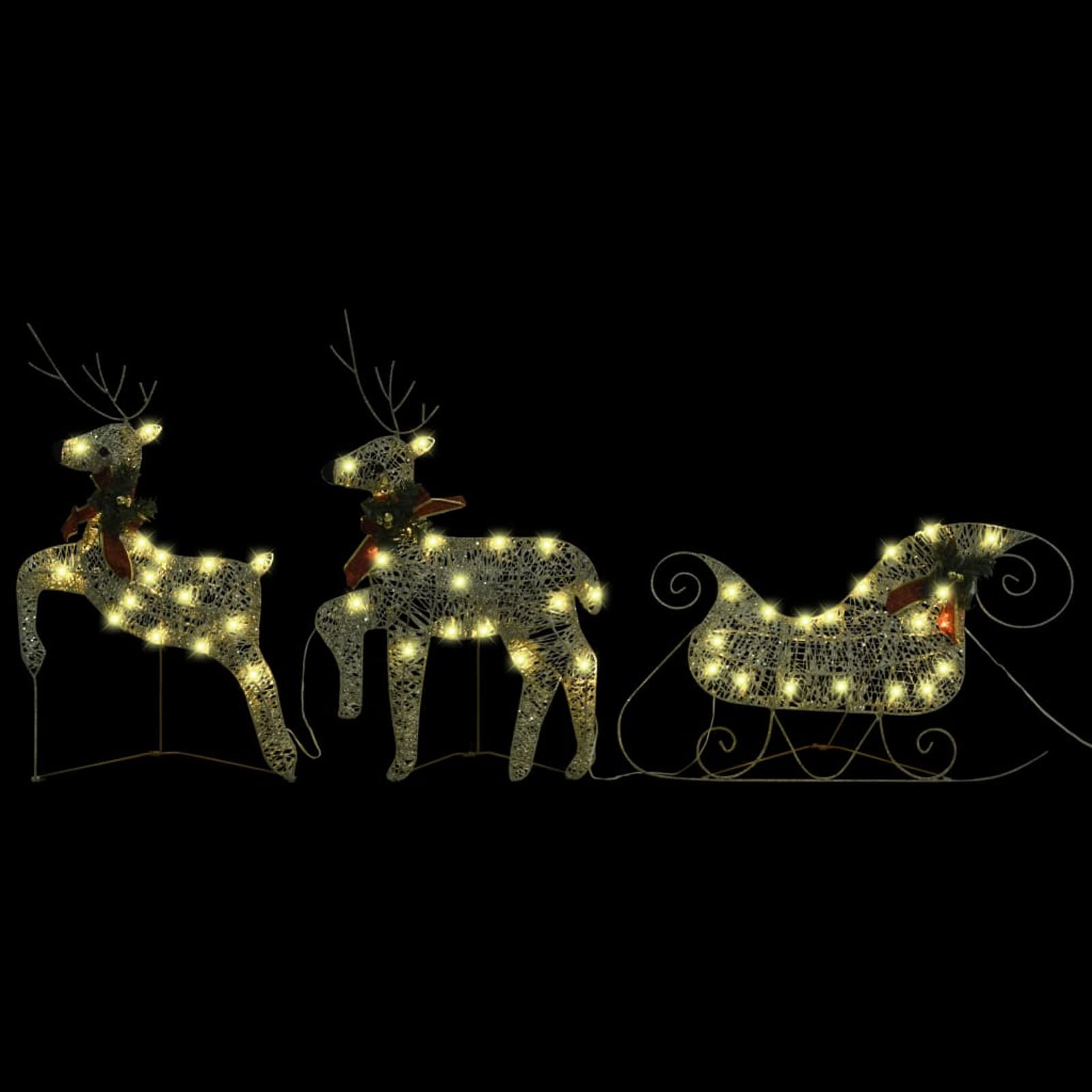 Chusui Renos y Trineo decoración de Navidad 60 Leds, Renos De Navidad, Decoracion Navidad Exterior, Figura Luz Navidad, Reno Luminoso Exterior, Dorado jardín