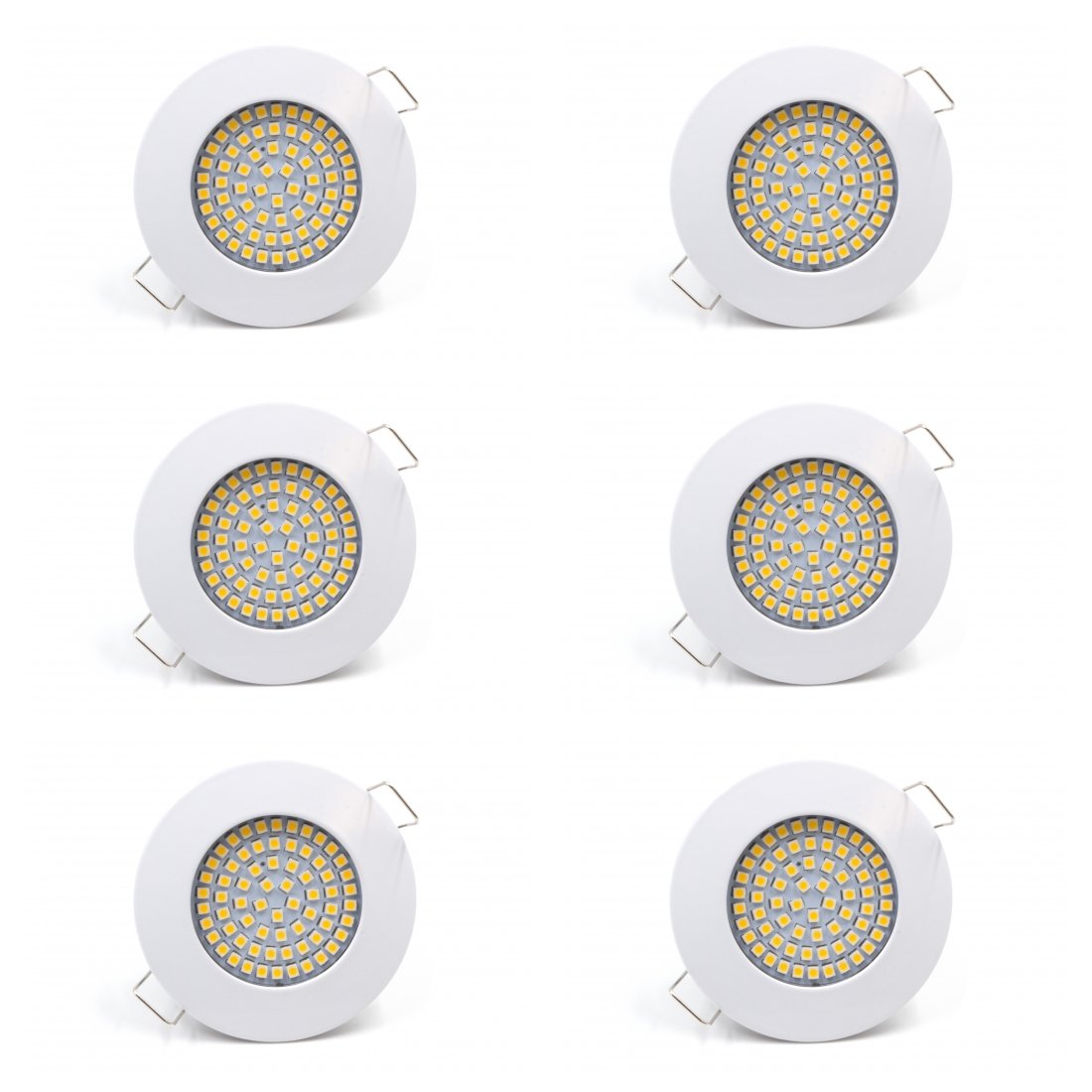 vislux LED Einbaustrahler 230V - 58mm - 70mm - Einbauspots Badezimmer- Energiesparende warmweiße Einbauleuchten - 3,5W 330lm 3000K - (6er Set) - (Weiß)