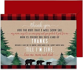 Lumberjack Baby Shower Thank You Cards with Envelopes (15 Blank Note Cards) Baby Boy Thank You Cards Bear Cute Printed Message from Baby Thank You Cards Notecard Set Red and Black Rustic