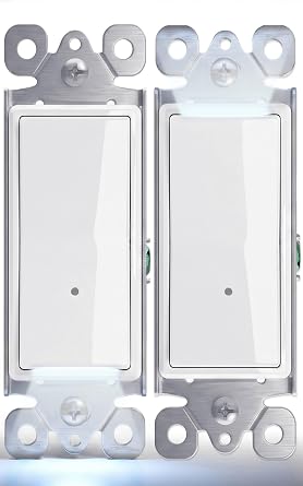SOZULAMP Illuminated Light Switch, 3-Way, White, 15A 120/277V, 2 Pack | Decorator Wall Switch, Dusk-to-dawn LED night light, Guide Light for Kids and Seniors; Ideal for Hallways, Nurseries, Stairs