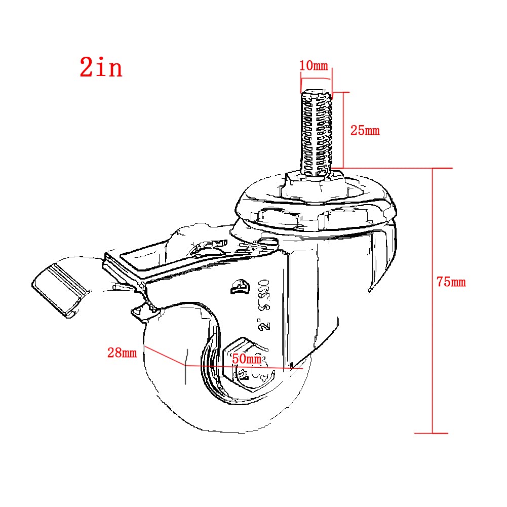 Ruote girevoli con filettatura M10 per mobili, 2 pollici, in acciaio inox 304, resistenti, 480 kg, silenziose, con freno, piccole ruote girevoli per tavolo, scrivania, carrello, 4 pezzi (304STEEL 2 po