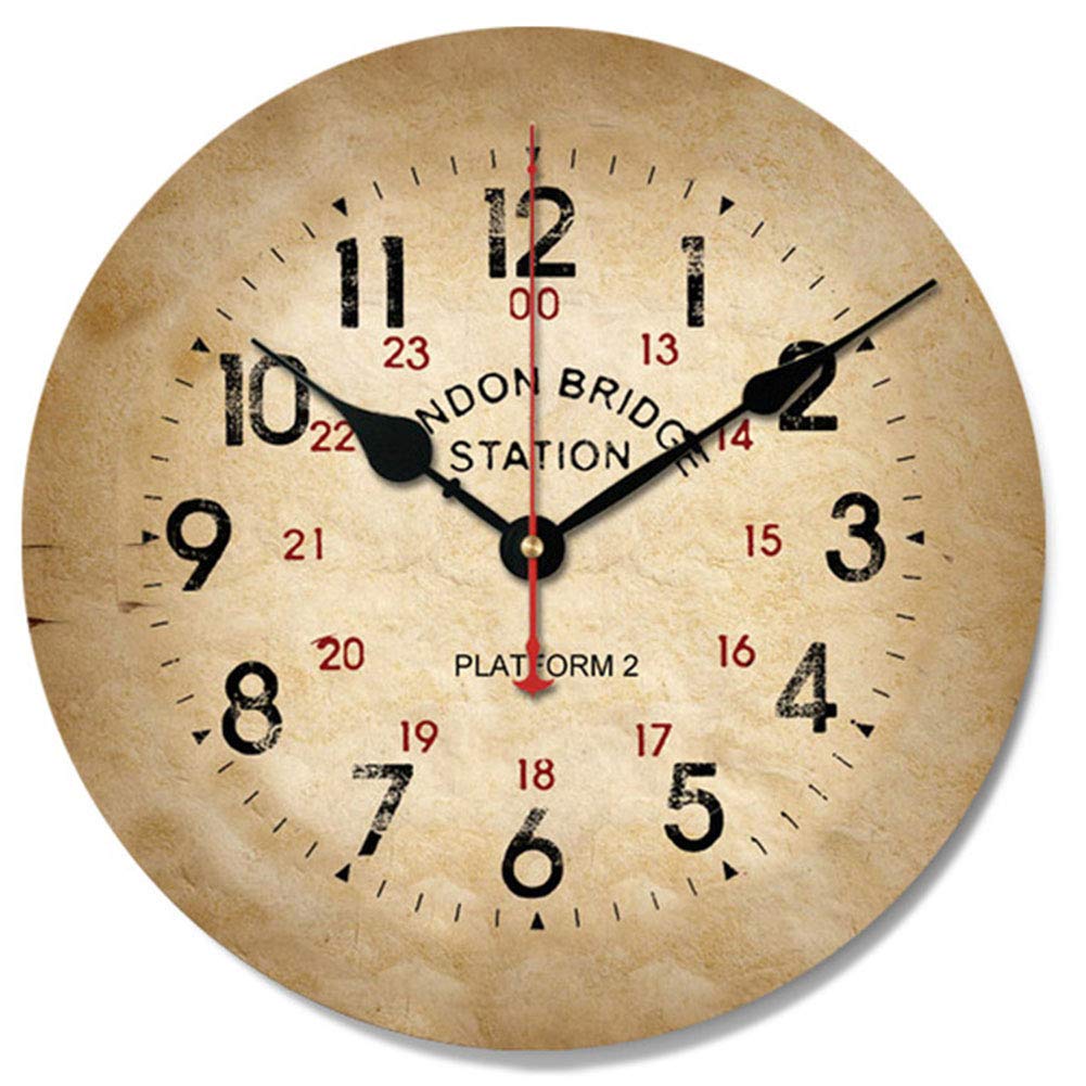 VHKJewE Wall Clock Roman Numeral Wood Round Multicolor(A)