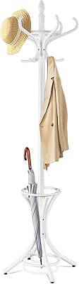 COSTWAY Attaccapanni da Terra Appendiabiti a Piedi con 12 Ganci in Legno Ecologico, 51 x 51 x 184 cm (Bianco)