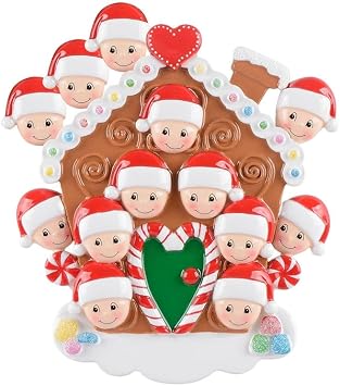 Personalized Large Family Christmas Ornament 2026 - Gingerbread House Family of 13 Christmas Ornament, Sweet Candy Cane Tree Decoration Gift for Grandchildren, Grandparents, and Holiday Celebration