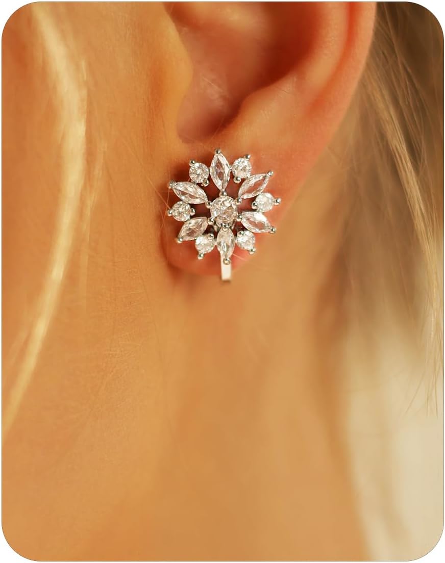 Clip on Earrings for Women Cubic Zirconia Long Tassel Dangle Drop Earrings Non Pierced Earrings for Women Jewelry Gifts Wedding Party