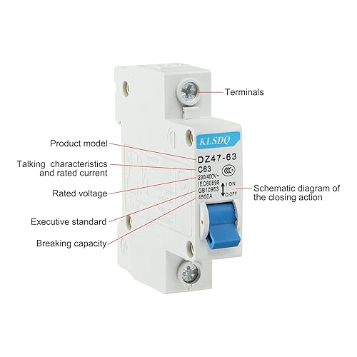 Miniatura 3 de MECCANIXITY Disyuntor miniatura de bajo voltaje CA 63A 230400V 1 polo DIN instalación de riel DZ47-63 C63