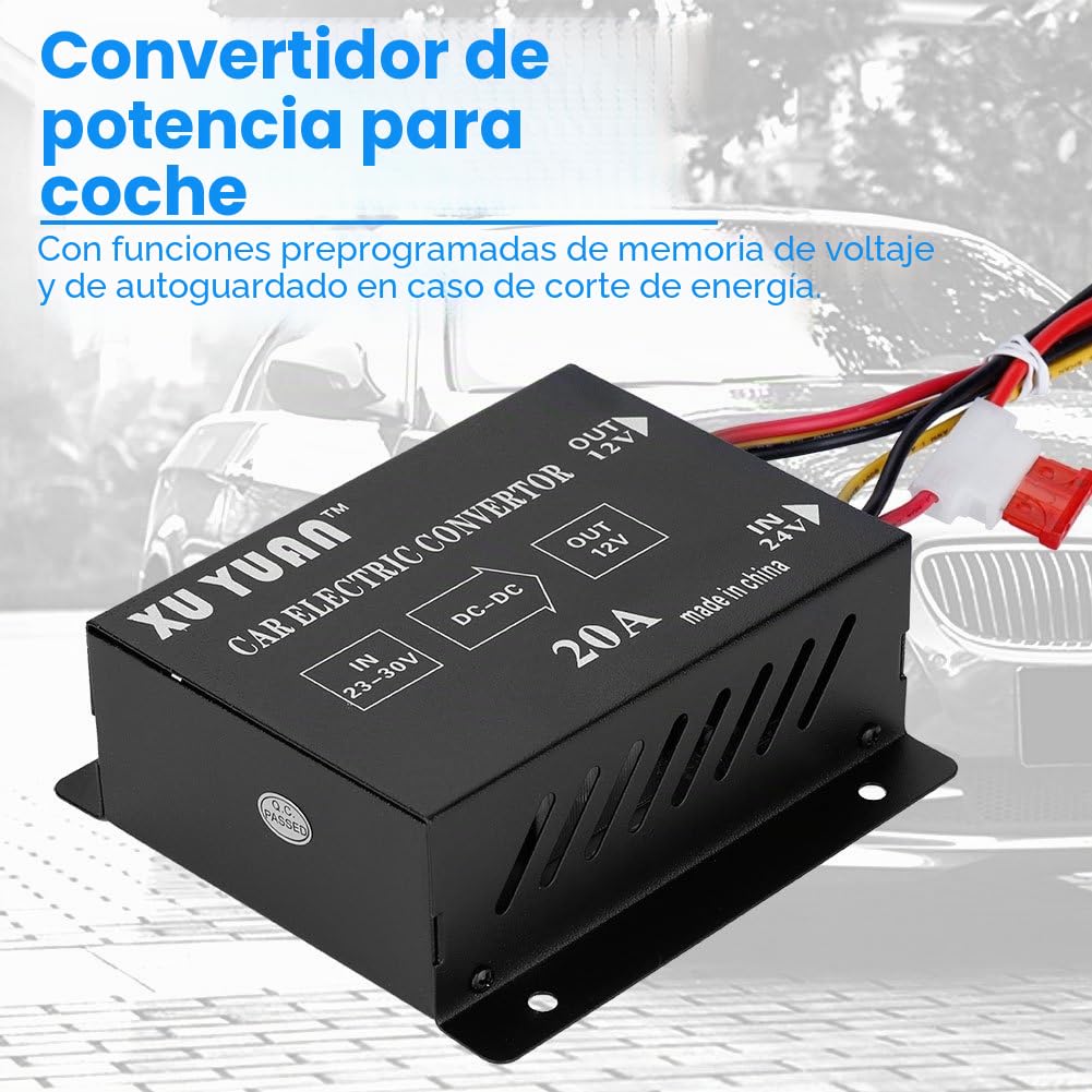 KIMISS Convertidor de Voltaje DC 24V a 12V 240W para Coche y camión, Transformador Reductor eléctrico, Compatible con vehículos de 20A, alimentación Estable y eficiente