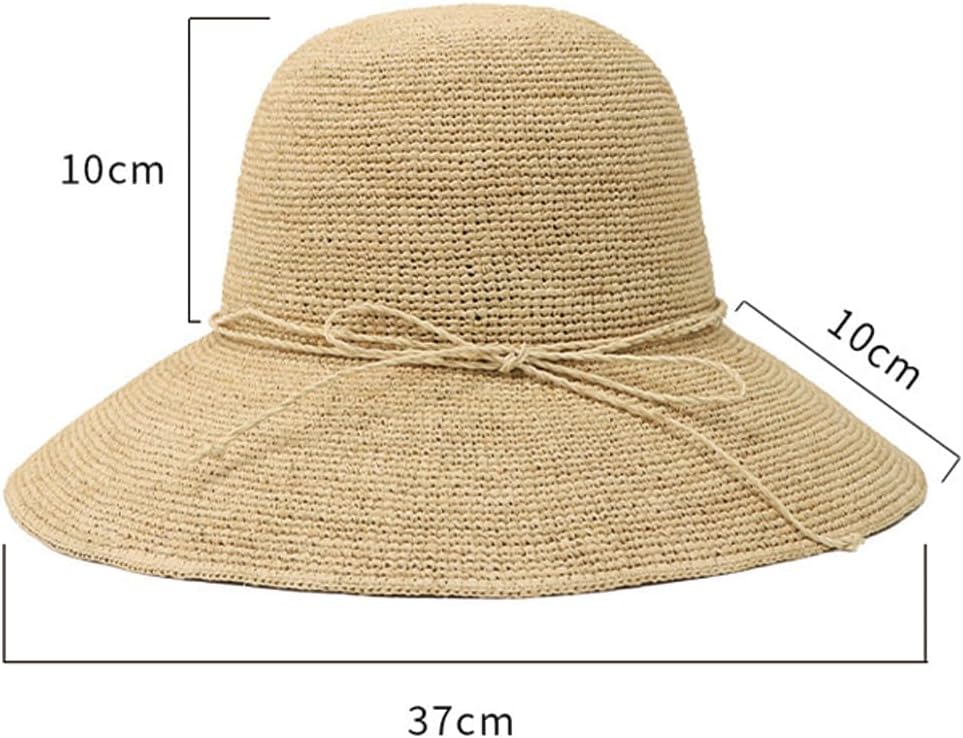Women's Raffia Straw Hat Summer Beach Bucket Hat Handmade Natural Raffia Woven Sun Hats Foldable Floppy Cap