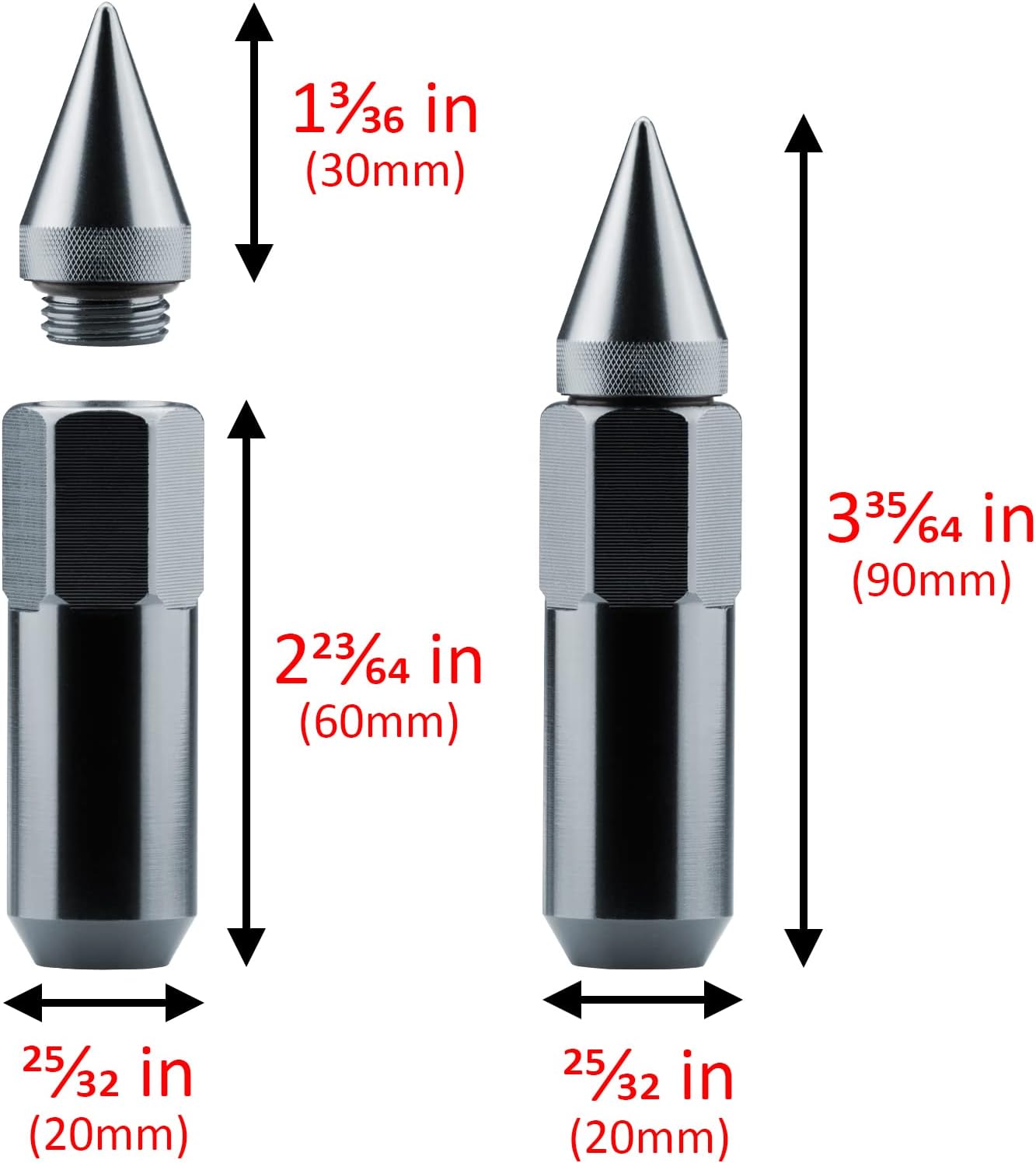 Gunmetal 20 PCS M12x1.25 Lug Nuts Spiked 60mm Extended Tuner Aluminum Wheels Rims Cap WN03